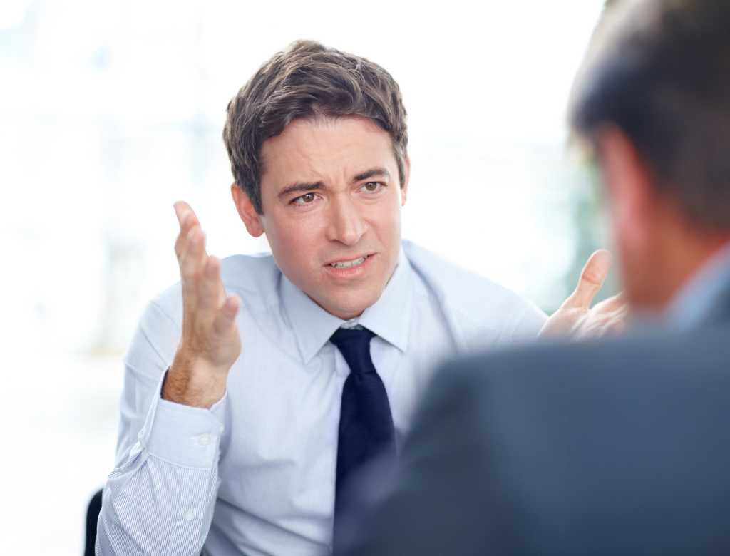 Men, hr and meeting with complaint in office for disciplinary warning, corporate conflict and punishment policy. People, discussion and administration of performance review, bankruptcy risk and blame