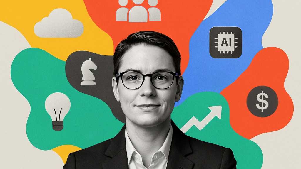 collage illustration of a female CIO conveying aspects of her role